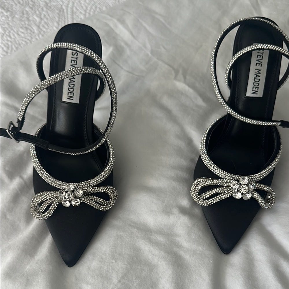 Steve Madden Black and Silver Rhinestone Heels